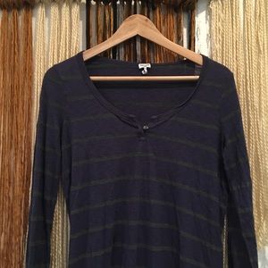 Splendid Pima Cotton Striped Top w/Roll Up Sleeves